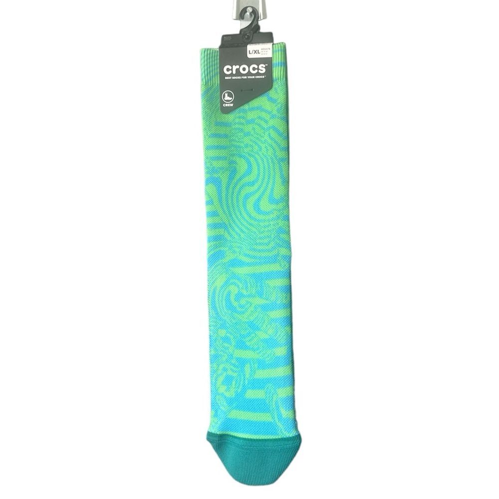 Crocs Crew L/XL Socks Green Blue Pattern NWT
